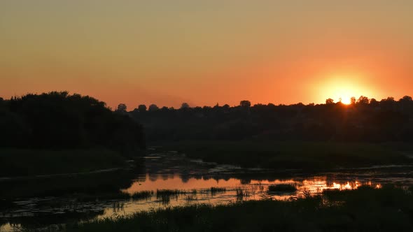 Time Lapse Sunset Landscape of Bug Guard National Park in Ukraine