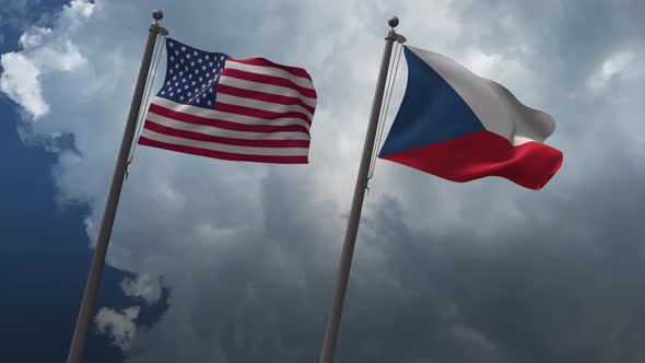 Waving Flags Of The United States And The  Czech Republic 4K alt