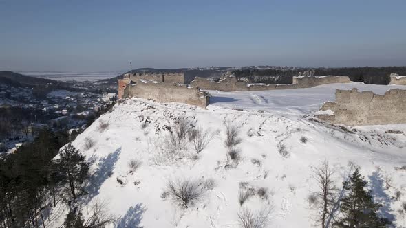 Aerial Drone View of the 13Thcentury Medieval Kremenets Castle in a Territory of Ukraine Country alt
