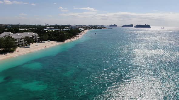 Aerial footage of famous Seven Mile Beach, Grand Cayman, Cayman Islands alt