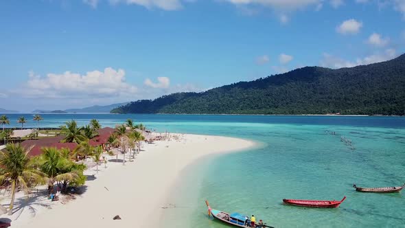 Aerial Top View on Beautiful Blue Ocean Beach with White Sand and Palms alt