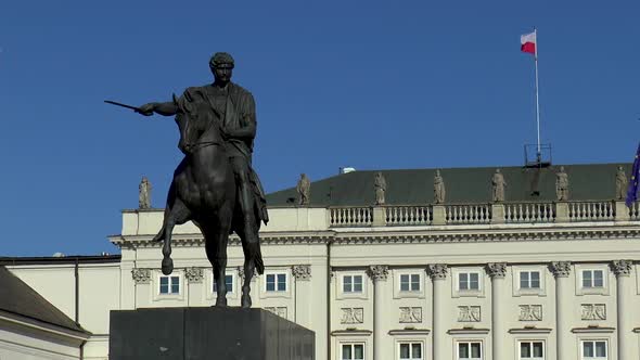 Monument of Jozef Poniatowski at the Presidential Palace in Old Town Warsaw, Poland.