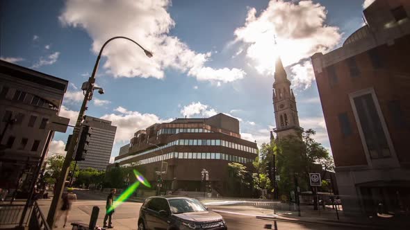 Timelapse of an Intersection in Montreal on Saint-Denis street