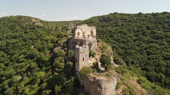 Aerial Drone of Montfort Castle Upper Galilee Region in Northern Israel