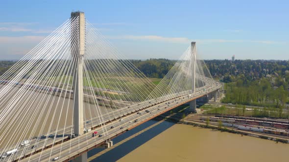Scenic aerial view of the Port Mann Bridge in Greater Vancouver, British Columbia. alt