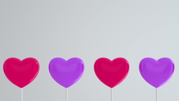 Purple pink hearts on white sticks on white isolated background alt