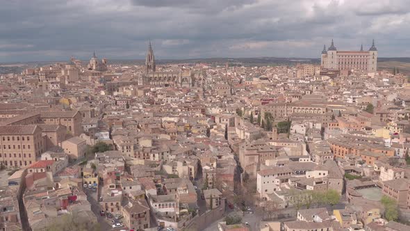 Aerial of Toledo with the Cathedral and Alcazar alt