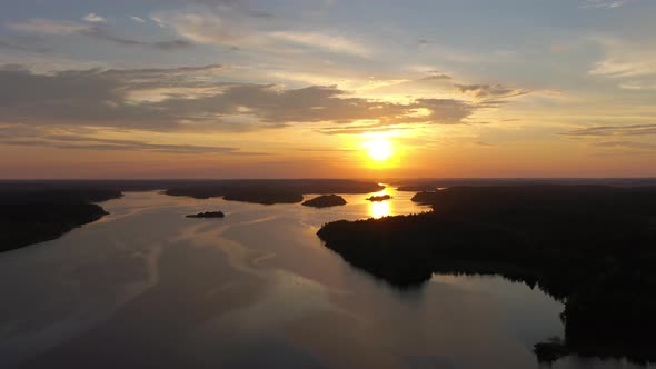 Lake Ladoga at Sunset. Lekhmalakhti Bay. Russia. Aerial View alt