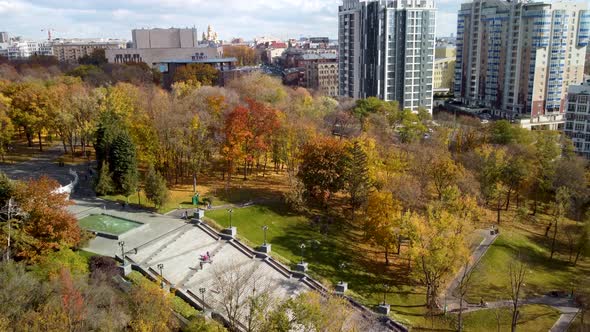 Autumn aerial Cascade in city park Kharkiv Ukraine