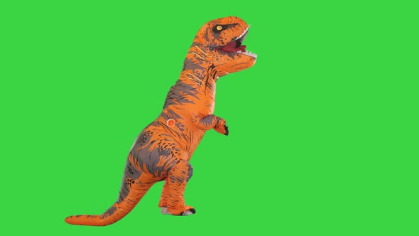 One Happy and Funny Dinosaur Walking on a Green Screen Chroma Key alt