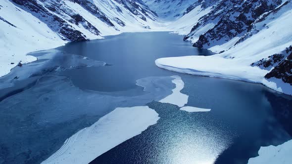 Panoramic view of Ski station centre resort at snowy Andes Mountains. alt