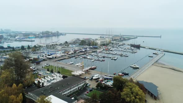 Aerial View of Marina Harbour in Gdynia, Poland, Europe. Baltic Sea with Boats