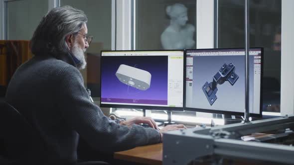 Mature Designer Creating 3D Models in Studio alt