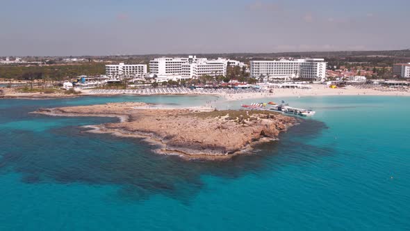 Drone Aerial Video of Nissi Beach in Cyprus Agia Napa Mediterranean Sea Ocean Summer Background alt