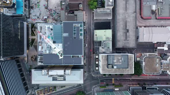 Aerial Footage of Rooftops in City Centre Downtown District