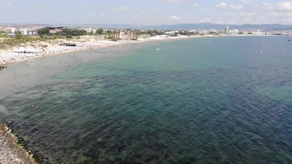 Aerial footage of the beautiful coastline of Bulgaria at the area of Sunny Beac