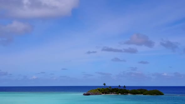 Drone sky of tropical island beach trip by lagoon and sand background alt