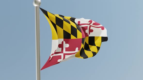 Maryland flag on flagpole. alt