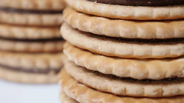 Filled sandwich cookies close-up  slow tilt 4K 2160p 30fps UltraHD footage - Sandwich biscuits with  alt