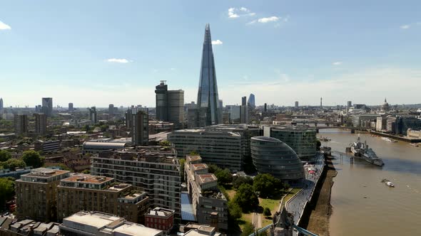 Aerial View Of London City Hall And The Shard Highrise Skyscraper ...