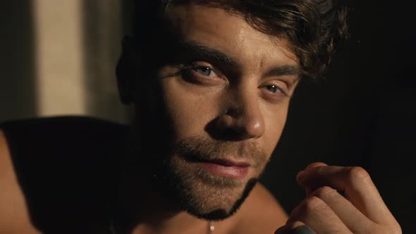 Pensive Male Model with Stubble alt