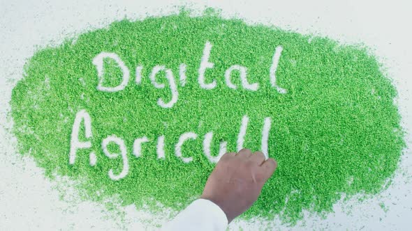Indian Hand Writes On Green Digital Agriculture