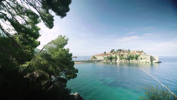 Sveti Stefan Is a Tourist Town By the Sea. Montenegro. Day alt