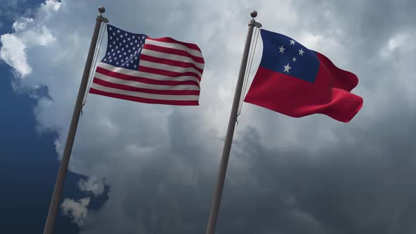 Waving Flags Of The United States And The Samoa 4K alt