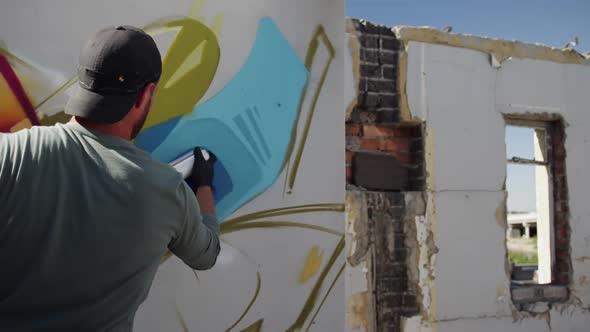 Graffiti artist painting with aerosol spray 4k alt