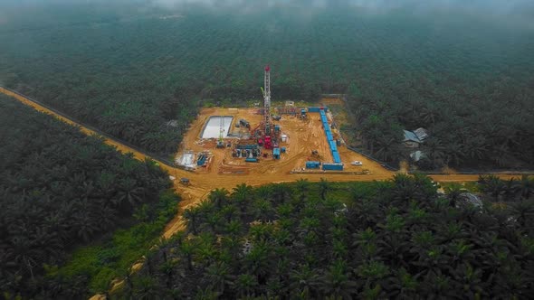 Cinematic Drone Shot of Onshore Drilling and Workover Rig structure and Rig equipment for oil explor alt