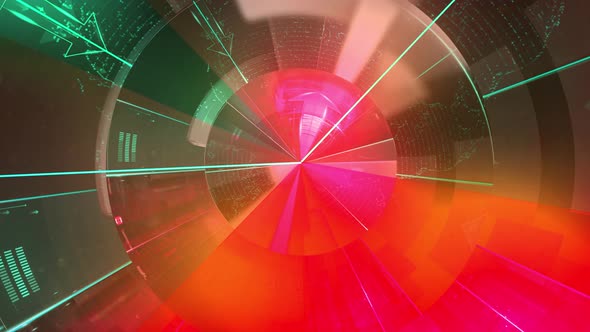 Animated abstract background in abstract futuristic radar with orange - mint neon lights alt