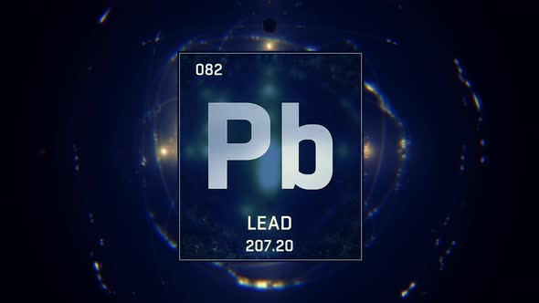 Lead as Element 82 of the Periodic Table on Blue Background