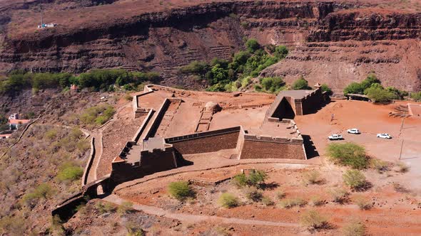 4K  UHD Aerial view Cidade Velha Fort  in Santiago - Cape Verde - Cabo Verde