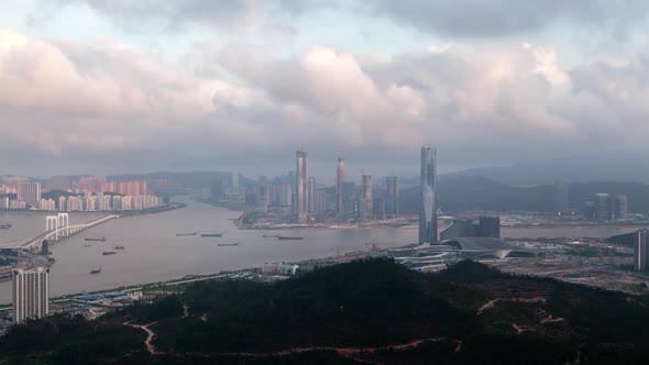 Chinese Boats on Border Between Macao and Zhuhai Timelapse alt