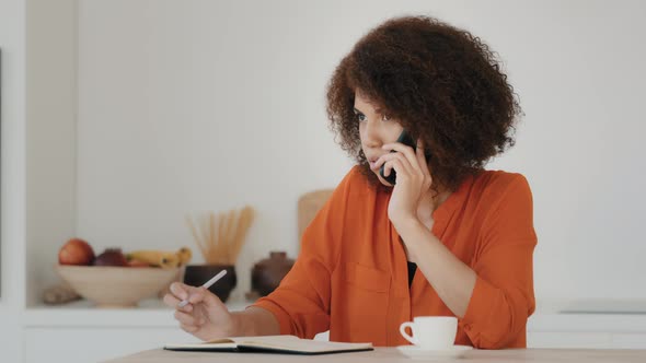 Busy African American Business Woman Curly Hair Girl Student Worker Housewife Working Paperwork alt