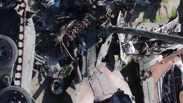 Vertical Video of a Destroyed Military Hardware in Bucha Ukraine alt
