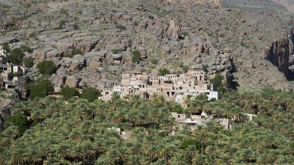Misfat Al Abriyeen Near Nizwa, Oman. Panoramic View of Old Mountainous Village alt