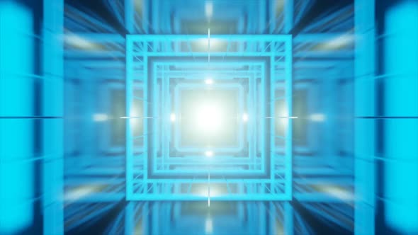 3d Render Flying Through a Tunnel Consisting of Geometric Cubes alt