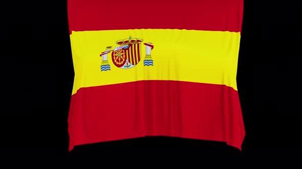 The piece of cloth falls with the flag of the State of Spain to cover the product alt