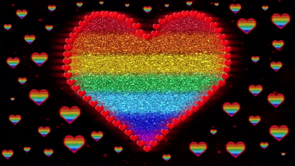 Romantic Background With Rainbow Hearts And Shiny Particles