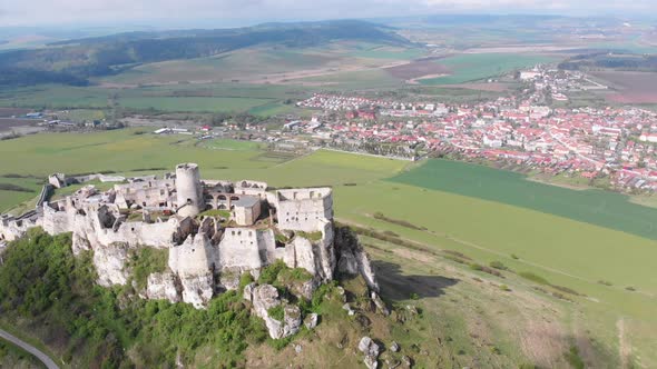 Aerial Drone View on Spis Castle. Slovakia. Ancient Castle, Spissky Hrad. alt