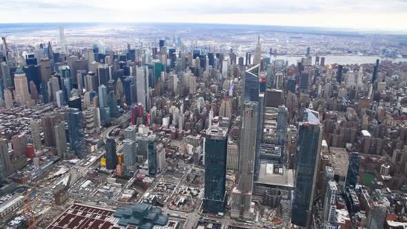 Aerial View of Midtown Manhattan From Helicopter New York City Slow Motion alt