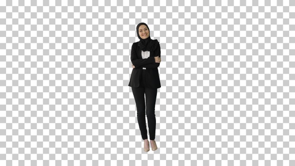 Smiling Arab businesswoman wearing hijab, Alpha Channel alt