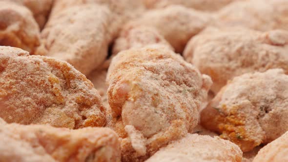 Raw chicken meat arranged and ready to beeing baked close-up 4K 2160p 30fps UltraHD panning footage  alt