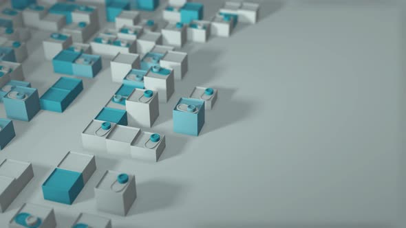 White and blue color. geometric abstract video with switches and cubes.