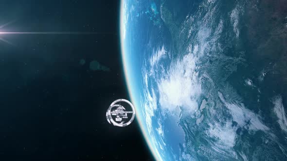 Futuristic Space Station in Orbit of Earth