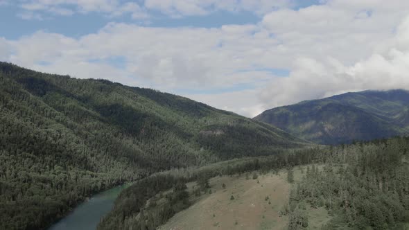 Mountains of Ak-Kem valley and river Katun in Altai