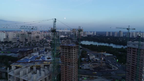 Aerial View of the Construction of a New Modern Residential Complex Near the River Kyiv Ukraine alt