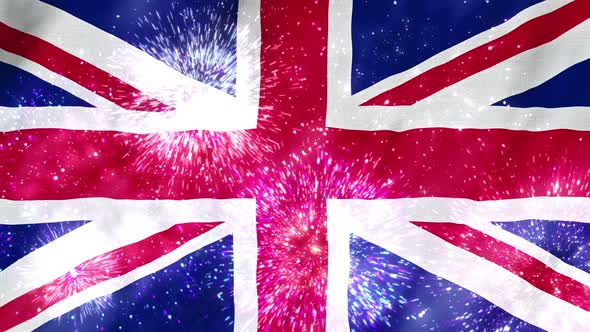 4k Flag of UK With Fireworks