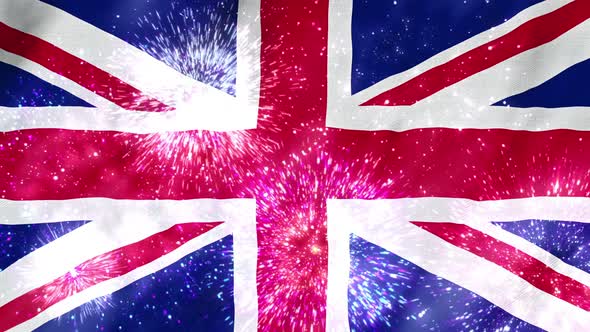 4k Flag of UK With Fireworks alt